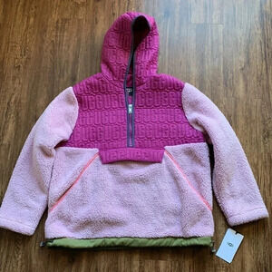 Ugg Women's Iggy Sherpa Jacket Half Zip Pink Lavender Breeze Size Large NWT